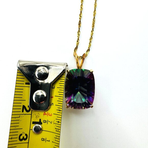 Vtg 14K Gold Mystic Topaz Pendant Necklace With Rope Chain Made In Croatia - Picture 11 of 16